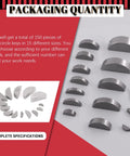 Hilitchi woodruff key set, carbon steel semicircular half-moon keys, 150 pieces in 15 sizes (front view)
