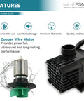 6,100 GPH Submersible Pond Pump with copper wire motor and power cord for koi ponds and water gardens