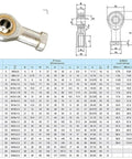 Fisheye Joint Female Piston Rod End Ball Head For Universal Pneumatic Cylinder U Fitting Mounting Knuckle Bearing With Internal Thread 12mm Hole Beefy Alloy Build Ideal For CNC Robotics And Pneumatic Projects, silver metal joint with dimension chart