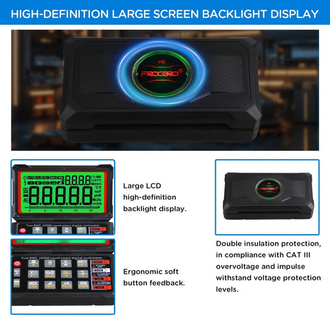 All In One Digital Multimeter With NCV Auto Range And Live Line Detection, LCD display in high-definition backlight.