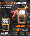Two In One OBD2 Car Diagnostic Scanner And Battery Tester with display showing upgrade version for cars and motorcycles