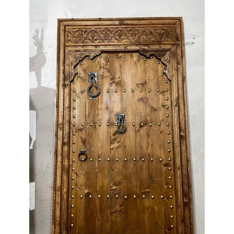Natural Finish Hand Carved Barn Door In Rustic Solid Wood, Custom Size Interior Sliding Or Hinged Door, front view