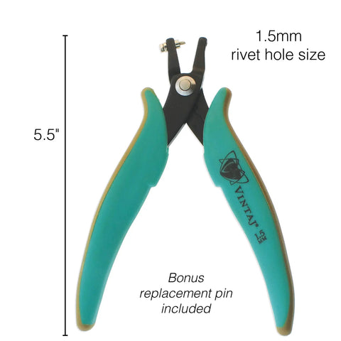 Metal Hole Punch Pliers With Gauge Guard For 22 Gauge Sheet Metal Or Thinner, 5.5-inch with 1.5mm rivet hole, bonus pin included.