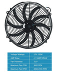 Street Ready 16 Inch Electric Radiator Cooling Fan With Smart Thermostat Wiring Switch And Relay Kit For Universal Custom Rigs, front view with black blades and protective grille.