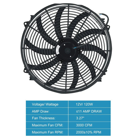 Street Ready 16 Inch Electric Radiator Cooling Fan With Smart Thermostat Wiring Switch And Relay Kit For Universal Custom Rigs, front view with black blades and protective grille.