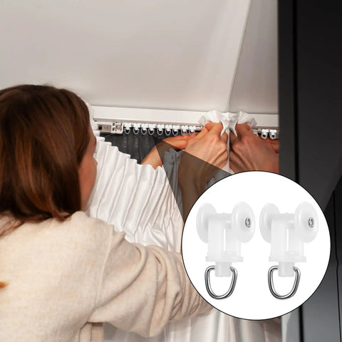100 Piece Curtain Track Gliders And Hooks Set For Ceiling And Window Tracks Easy Install DIY Friendly Durable Plastic And Steel Rollers Mute Wheel Ball Pulleys For Shower Curtains And Replacement Hardware on ceiling track
