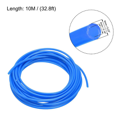 Coiled Blue PU Air Hose Tube For Compressors 4mm ID By 6mm OD 10 Meter Length with close-up of internal diameter