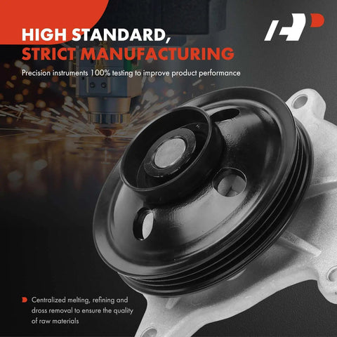 Top Shelf Engine Water Pump Straight Bolt Up Swap For Toyota Rav4 2016 2018 And Lexus NX300H 2015 2021 2.5L L4 close-up view with black steel impeller.