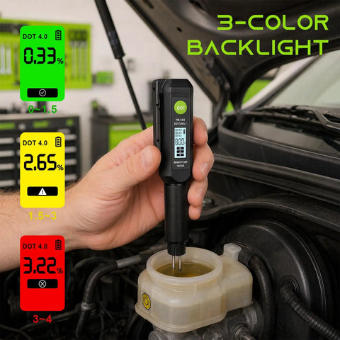 Hella Accurate Brake Fluid Tester Pen With Built In Alarm Warning For Quick Water Content Checks On Dot3 Dot4 Dot5.1 hydraulic systems in use.