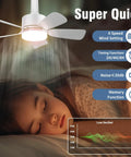 Child sleeping under 17.5 Inch Socket Fan Light With Remote, 25W LED Ceiling Fan, 1600 Lumens, 3 Color Temperatures, quiet operation