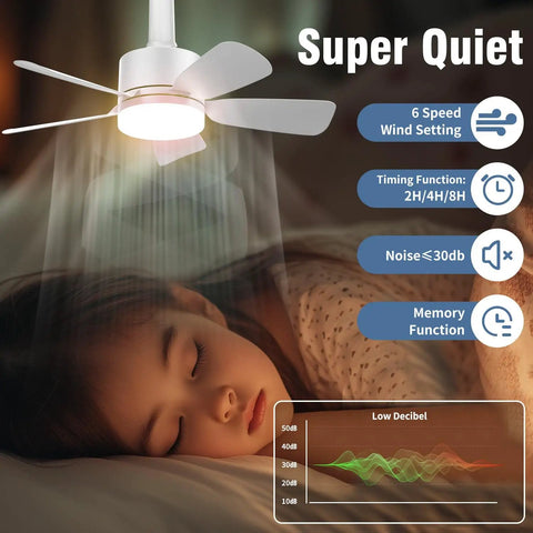 Child sleeping under 17.5 Inch Socket Fan Light With Remote, 25W LED Ceiling Fan, 1600 Lumens, 3 Color Temperatures, quiet operation