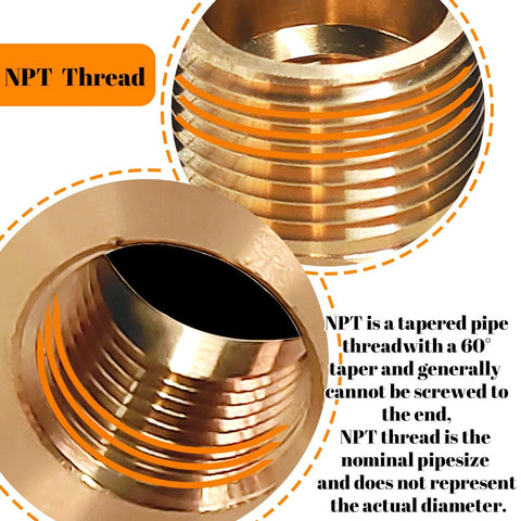 Two brass NPT reducer adapters, 3/4" male to 1/2" female, hex brass fittings with visible threads (close-up).