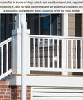 Top Shelf White Vinyl Deck Railing Balusters Colonial Style Outdoor Porch Fence Spindles Hella Durable Weatherproof Railing Kit For Sleek Home Exterior Makeovers Easy Install Backyard Setup on a porch.