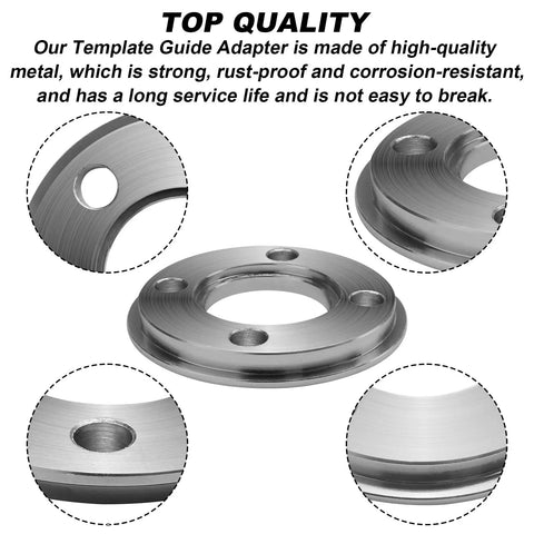 Heavy Duty Template Guide Adapter fits Makita Routers 3606 3612 3621 3620 with a rust-proof steel body and precise cut holes.