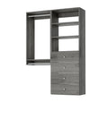 Fully Assembled Grey Closet Organizer Kit With Double Hanging Rods, Shelves, And Drawers As A 54 Inch Corner Unit showcasing gray finish and spacious design.