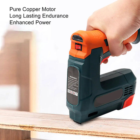 Shop Grade Cordless Brad Nailer Wireless Nail Gun With USB Charging Smooth Operator Fast Firer shown in use on wood.