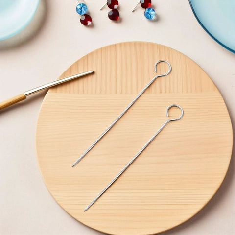Stainless Steel Wick Needle Set For Candle Making Lightweight And Easy Threading 6 Inch Wick Centering Pin For Precise Wick Positioning In Aromatherapy Candles And DIY Craft Projects, stainless steel wick centering tools on wood board