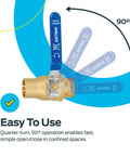 Eastman brass ball valve, full-port, 1 in sweat x 1 in sweat, blue lever handle (front view)
