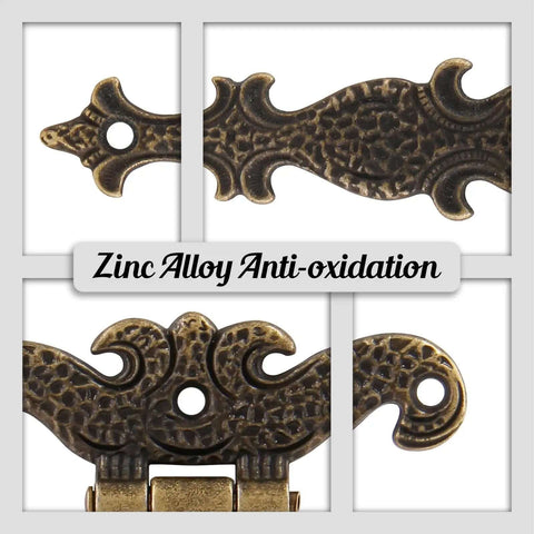 Close-up of Beefy Heavy Duty Antique Bronze Tee Strap Hinge Set zinc alloy construction, focusing on decorative details and anti-oxidation.