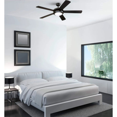 Comet Indoor 52 Inch Ceiling Fan With Light In Matte Black Reversible Black And Black Marble Blades 16 Watt Dimmable LED Light Kit