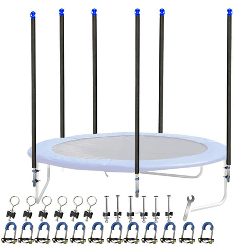 Heavy Duty Universal Trampoline Enclosure Poles Kit For Six Straight Tubes Fits 10 To 16 Foot Nets with hardware and clamps.
