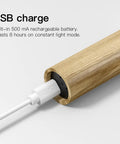 Motion Sensor Night Light Rechargeable Indoor Magnetic Wood LED Wall Sconce In White Ash USB charging detail