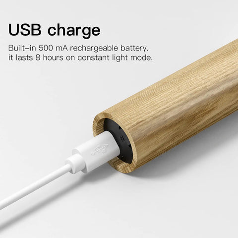Motion Sensor Night Light Rechargeable Indoor Magnetic Wood LED Wall Sconce In White Ash USB charging detail
