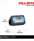 TT10PN 1 Inch Digital Inline Turbine Chemical Transfer Meter with 2 to 35 GPM flow, polymer body, 4-digit readout, NPT threads.