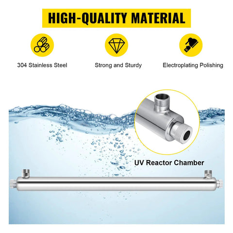Heavy Duty Pro Grade Whole House Water Purification System With 12 GPM Flow 110V 55W 304 Stainless Steel Build UV chamber