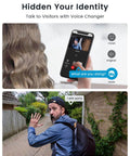 Person using a smartphone to access Wireless 2K Doorbell Camera With No Monthly Fees, Voice Changer feature shown