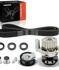 Timing Belt Kit With Water Pump For VW Jetta Passat Eos GTI And Audi A4 A4 Quattro A3 A3 Quattro TT 2005 To 2009 Fits BPY BWT Engine Codes Premium Quality Replacement product showing belts, pump, pulleys, and seals.