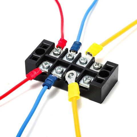 Must Have Blue Insulated Ring Terminal Kit For 16-14 AWG Wire Size Ten M5 Bolt Crimp PVC Connectors in use with colored wires