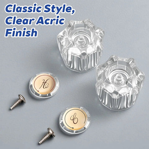 Clear Acrylic Faucet Handles Replacement Kit For Two-Handle Faucets, Easy Install with screws and hot/cold indicators