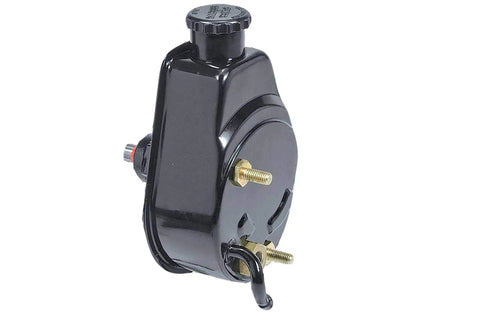 SBC Power Steering Pump Bracket In Billet Aluminum, Low Driver Side Mount with slotted arm, black finish, side view