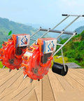 Manual Seed Planter Hand Push Double Row Seeder For Garden Use Roller Seed And Fertilizer Applicator in outdoor setting