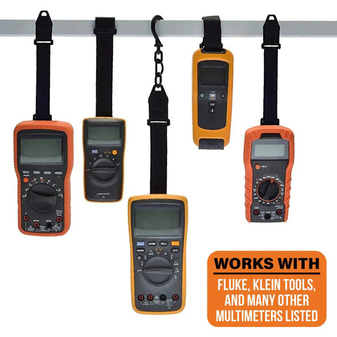 Magnetic Multimeter Hanging Strap Kit with dual magnet loop and clip holding multimeters, universal mount for testers.