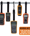 Heavy Duty Multimeter Magnet Hanging Kit with hook and clip secures multitesters to metal rail for hands-free operation.