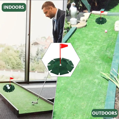All Direction Golf Putting Cup For Indoor And Outdoor Practice setup showing durable metal core and soft felt surface