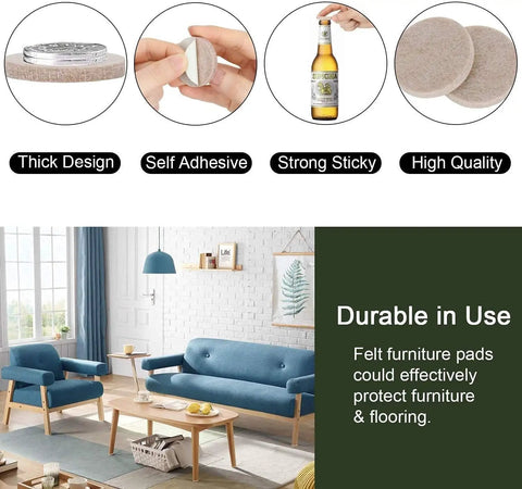Premium Felt Furniture Pads 182 Pc Kit For Chair Legs And Furniture, Floor Protectors For Hardwood Tile And Laminate Floors, Brown And Beige, Quiet Glide Protection To Prevent Scratches And Easy Sliding