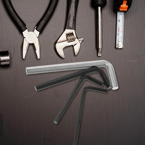Solid Carbon Steel Hex Key Wrench Set Perfect For Bike Repair And Furniture Assembly L Shaped Black Silver M3 To M6 Allen Keys Hand Tool Kit Gets The Job Done Right on gray surface