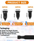 100 Piece Tire Plug Kit With Three Sizes Of Tire Repair Screws And A Screwdriver For Fast On The Road Tire Repairs And Emergency Fixes For Cars Trucks And SUVs with packaging details