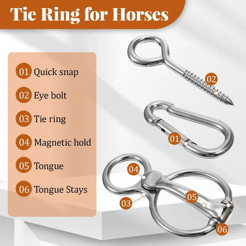 Diagram of 4 Pack Stainless Steel Horse Tie Rings For Training And Tension Relief with labeled parts