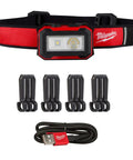Rechargeable Magnetic Task Light With LED, hands-free magnetic mount, shown with 2 foot heavy duty cable and mounts, black and red