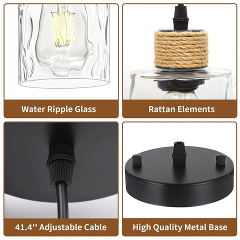 Matte Black Bathroom Pendant Light Fixture With Clear Glass Shade Single Hanging Light For Kitchen Island E26 Base