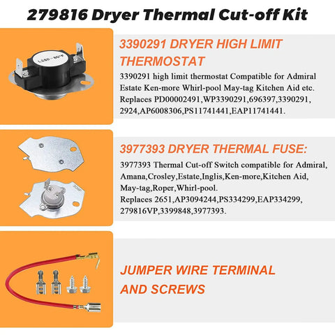 Easy Fit Dryer Heating Element And Thermal Fuse Kit For Whirlpool Kenmore Maytag Amana Dryers Replaces 279837 AP3094254