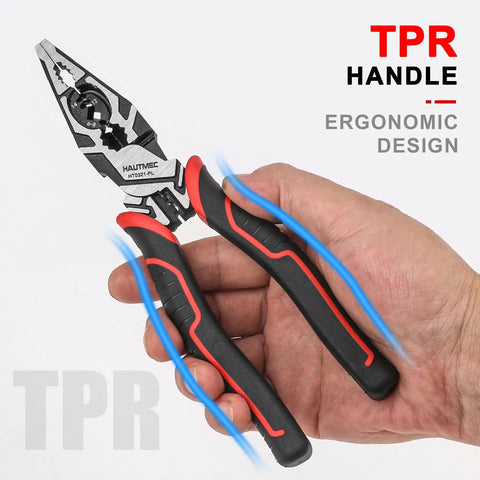 Pro Wire Stripper Tool 8 Inch Multifunctional Linesman Pliers with TPR ergonomic grip in hand