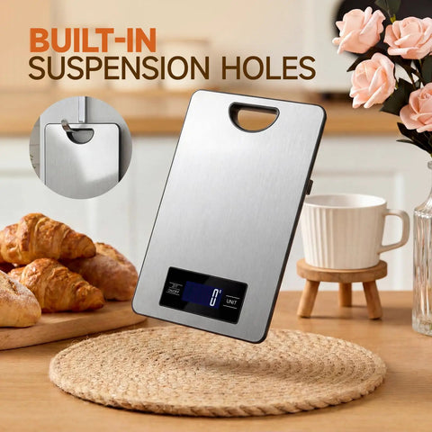 Digital Kitchen Scale With Lab Grade Precision, 11 Lb Capacity Stainless Steel Food Scale With Built-In Suspension Holes in Kitchen