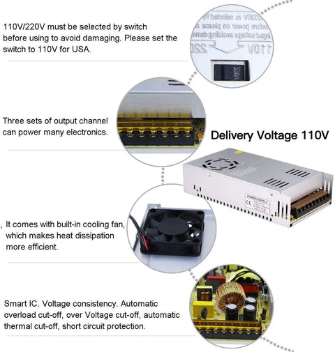 Beefy 30A 360W 12V DC Power Supply Universal Switch Mode Converter with cooling fan and voltage switch details