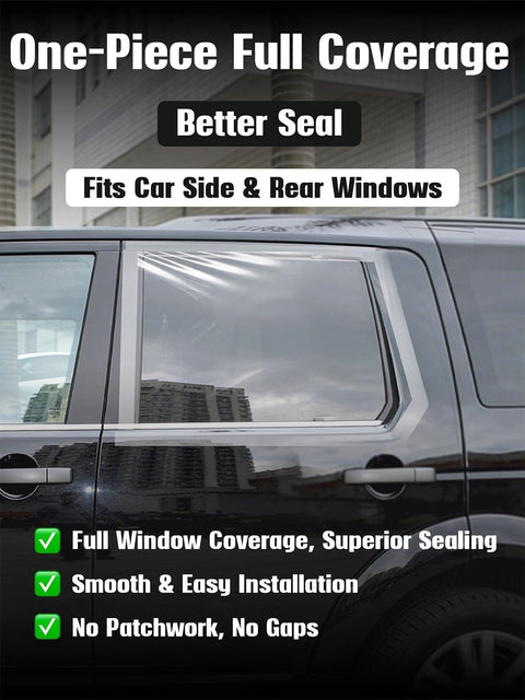 All-In-One Temporary Car Window Cover For Broken Glass 78.7 Inch By 39.4 Inch Waterproof PVC Sheet Installed on Car Window
