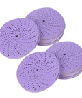 Premium 6 Inch Ceramic Sanding Discs With Hook Loop Backing Offer Super Fast Cutting Speed And 30 Percent Longer Life For Grinding Wood Metal And Heavy Projects That Need Serious Grit Power Today, purple sanding discs stacked.